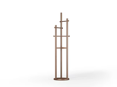 Standing Wooden Clothes Hanger With Multiple Hooks And Shelves For Home Use 3d model