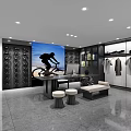 Bicycle Shop Showroom With Various Bikes Displayed On Shelves And Racks