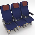Three Blue Vehicle Seats With Red Headrests Black Armrests And Safety Belts