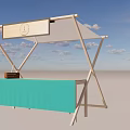 Outdoor Wooden Market Stall With Turquoise Counter Canopy And Round Sign
