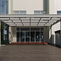 Modern Building Front Entrance Canopy With Glass Door White Facade And Trees