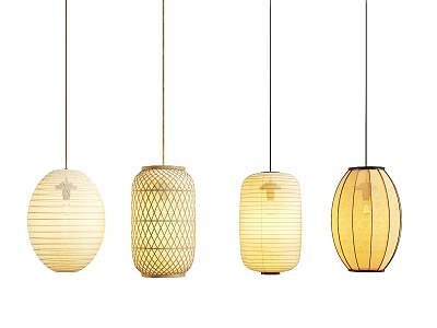 Stylish Pendant Lights With Four Unique Designs And Woven Paper Materials 3d model