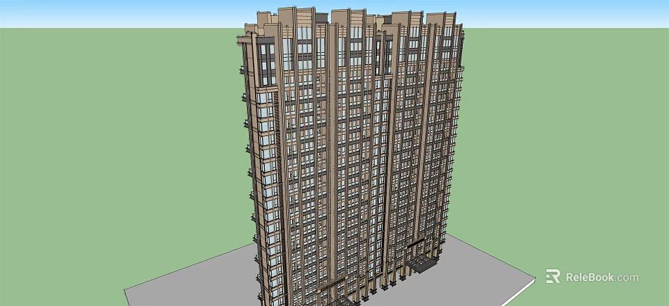 Modern High Rise Residential Building With Brown Facade And Multiple Windows 3d model 