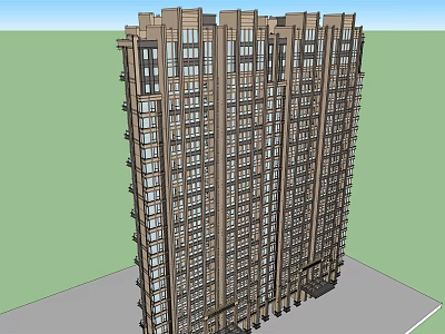 Modern High Rise Residential Building With Brown Facade And Multiple Windows 3d model
