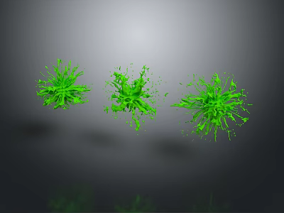 Green Abstract Splatter Shapes With Three Digital Art Elements On Gray Background 3d model