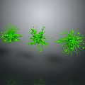 Green Abstract Splatter Shapes With Three Digital Art Elements On Gray Background 3d model