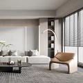 Modern Elegant Living Room Interior Design with Beige Sofa Brown Accent Chair Black Coffee Table