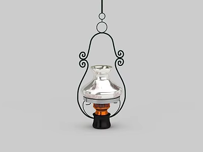 Vintage Style Chandelier With Black Metal Frame Swirl Designs And Silver Lampshade 3d model