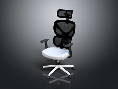 Modern Office Chair With Black Mesh Back White Seat Headrest And Armrests 3d model