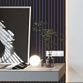 Modern Bed Accent Wall Interior With Art Decor And Lights 3d model