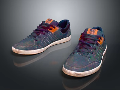 Casual Sports Shoes With Dark Blue Purple Orange Accents White Sole And Purple Laces 3d model