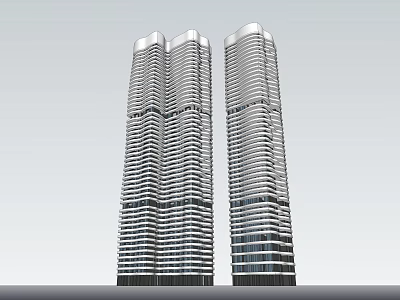 Twin Modern High Rise Buildings with Glass Facade and Layered Design 3d model