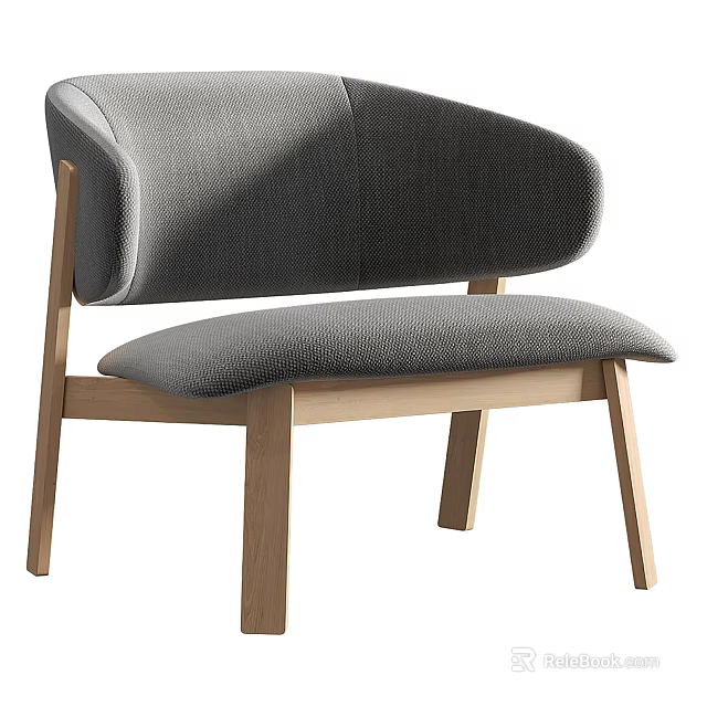 Modern Stylish Accent Chair With Upholstered Armrest Gray Seat And Light Wood Frame 3d model 