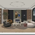 Elegant Modern Living Room Interior With Sofa Fireplace Artwork And Chandelier