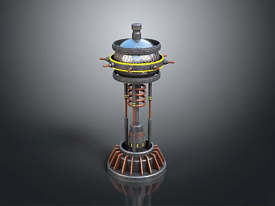 Futuristic Landscape With Metallic Tower Blue Liquid Top And Heat Sink Base 3d model