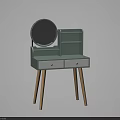 Modern Light Green Dressing Table With Round Mirror Two Drawers And Wooden Legs