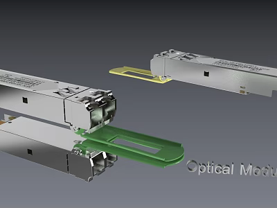 High Quality Hardware Tools Optical Module With Silver Casing And Green Connector 3d model