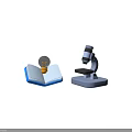 Open Blue Book With Yellow Light Bulb And Gray Microscope For Learning 3d model