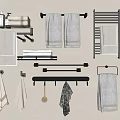 Bathroom Towels in Gray White Black with Various Racks Bars and Storage Shelves