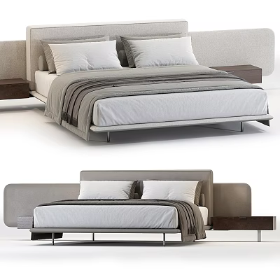 Modern Minimalist Bed Design With Headboard Neutral Pillows And Nightstand 3d model