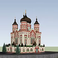 Ancient Architecture With Multiple Domes Golden Crosses And Red White Facade 3d model