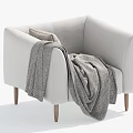 Soft Light Gray Single Sofa With Cozy Blanket Accent Pillow And Wooden Legs Modern Style