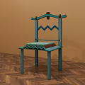 Turquoise Dining Chair With Geometric Backrest And Striped Seat On Wooden Herringbone Floor