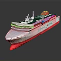 Modern Cruise Ship With Red Hull Green Deck And White Body