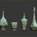 Turquoise Ceramic Vases And Cup With Golden Decorative Patterns For Home Decor