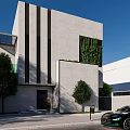 Modern Detached Villa Exterior With White Facade Vertical Lines And Green Living Wall
