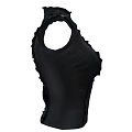 Black Corset Top with High Ruffled Collar Round Cutout and Studded Details