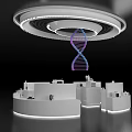 Exhibition Hall With DNA Double Helix Structure White Display Booths And Circular Ceiling Lighting
