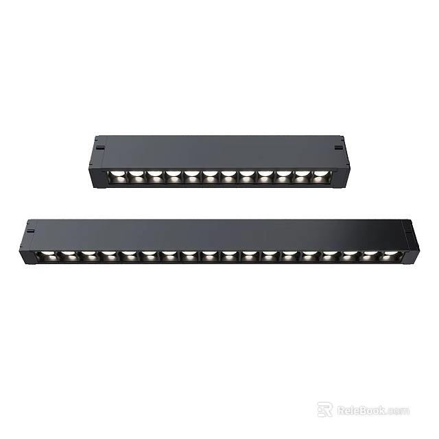 Black Linear LED Downlights Spotlights Featuring Multiple Lamp Heads and Sleek Design 3d model 