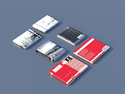 Creative Diverse Books And Magazines With White Black Red Covers And Graphic Typographic Designs 3d model