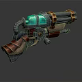 Steampunk Style Weapon Featuring Green Cylinder Metal Tubes Red Leather Straps And Gear Details
