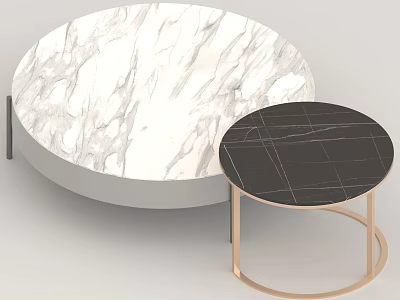 Small And Large Round Coffee Tables With White And Black Marble Tops Gold Metal Base 3d model