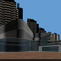 Modern Commercial Street With Waterfront Pedestrian Area And High Rise Buildings