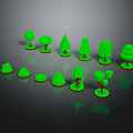 Green Plant Models With Various Shapes And Brown Bases And Reflections On Black Background
