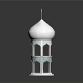 Islamic Style Architectural Model With White Dome And Turquoise Arched Windows