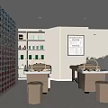 SPA Sauna Room With Colorful Circular Pattern Wall Double Vanity Sinks And Skincare Products