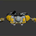 Yellow And Gray Robot Game Movie Character With Mechanical Armor Legs And Emblem
