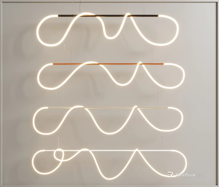 Contemporary LED Chandelier With Curved Design And Soft White Lighting For Modern Interiors 3d model 