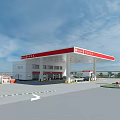 Modern Gas Station Featuring Red Canopy And White Building Structure