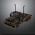 Detailed Brown And Orange 3D Industrial Truck Model With Orange Guard Rails And Exhaust Pipes