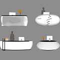 Modern Reception Desk With Curved Design Desktop Computer Decorative Vase And Receptionist
