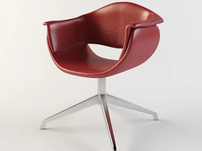 Red Leather Office Chair With Curved Armrests Backrest And Metal Star Base Design 3d model
