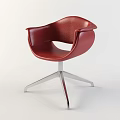 Red Leather Office Chair With Curved Armrests Backrest And Metal Star Base Design