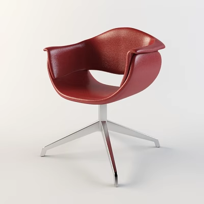 Red Leather Office Chair With Curved Armrests Backrest And Metal Star Base Design 3d model