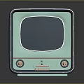 Vintage Electronic Television With Red Casing Blue Frame Light Green Screen And Control Knobs