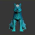 Fantasy Character Teal Wolf Creature With Shiny Fur Flower Head And Paw Rings